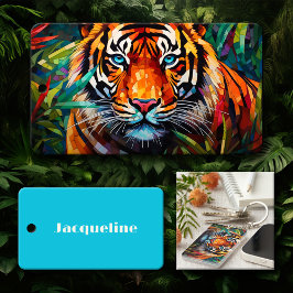 Chaveiro Retângulo Acrílico de Tigre de abstrato Nomeado