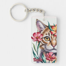 Retrato Artístico de Gato em Aquarela com Florais 