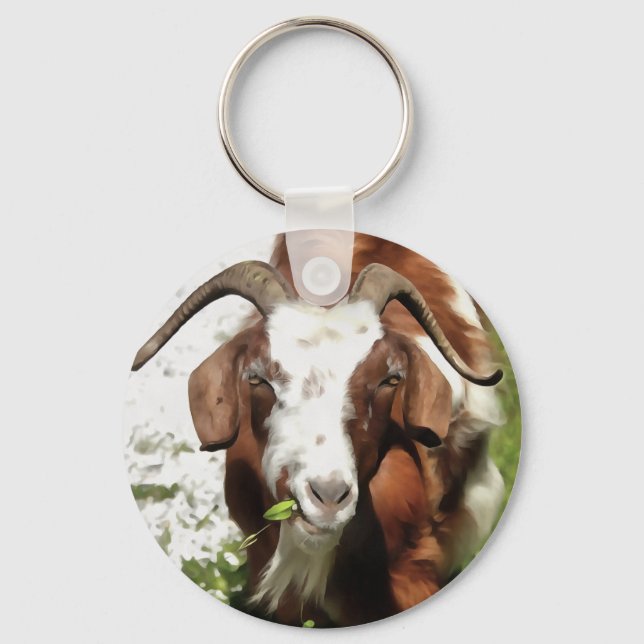 Chaveiro Retrato Artístico Whimsical De Um Grazing De Cabra (Frente)