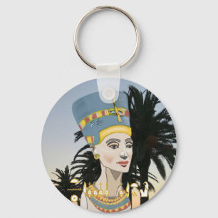 Chaveiro Retrato Colorido de Nefertiti e Palmeiras