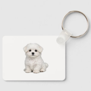Chaveiro Retrato de Cachorrinho Branco e Fofinho da Raça Ma