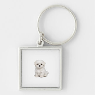 Chaveiro Retrato de Cachorrinho Maltês Branco Fofinho Amant