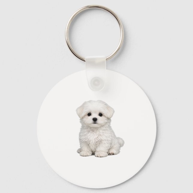 Chaveiro Retrato de Cachorrinho Maltês Branco Fofinho Amant (Frente)