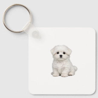 Chaveiro Retrato de Cachorrinho Maltês Branco Fofinho Amant