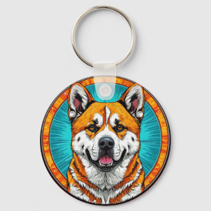 Chaveiro Retrato de Cachorro com Fundo Inspirado em Mosaico
