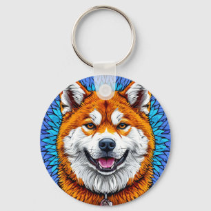Chaveiro Retrato de Cachorro com Fundo Inspirado em Mosaico
