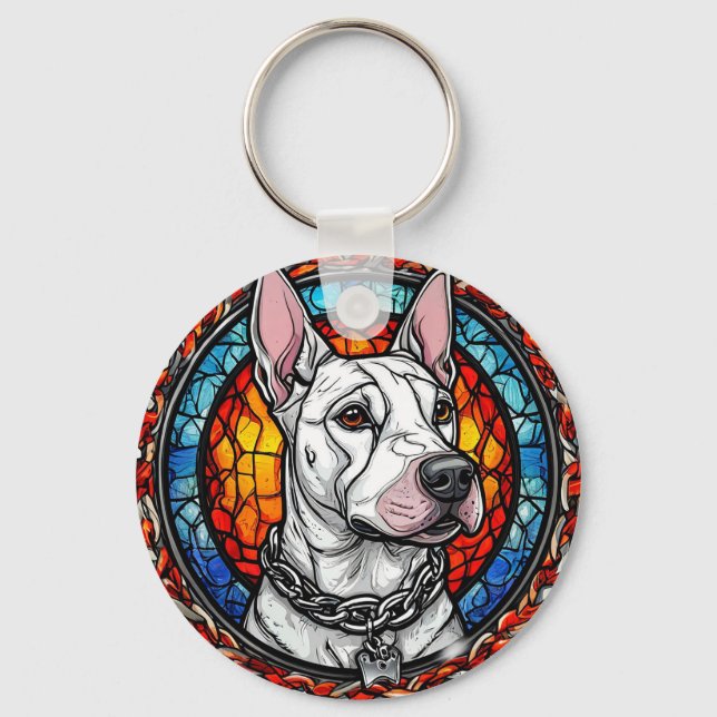 Chaveiro Retrato de Cachorro em Mosaico de Bull Terrier Par (Frente)
