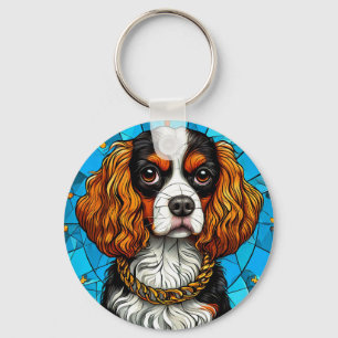 Chaveiro Retrato de Cachorro em Vidro Pintado