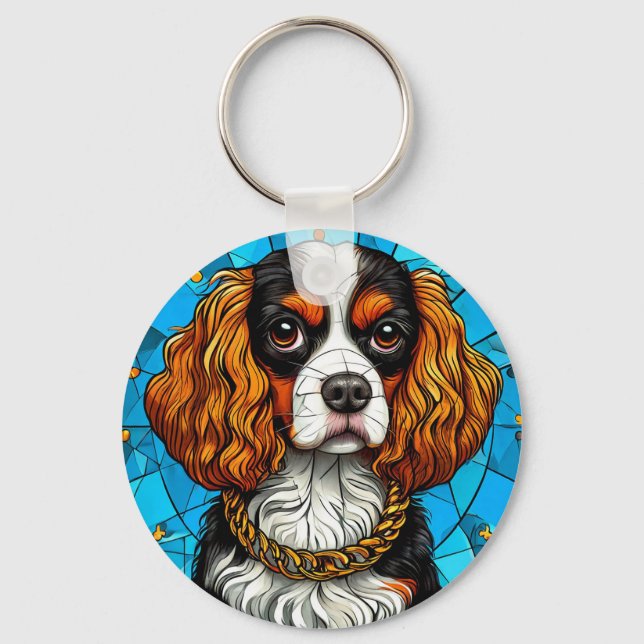 Chaveiro Retrato de Cachorro em Vidro Pintado (Frente)