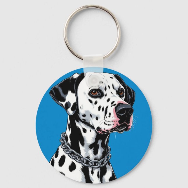 Chaveiro Retrato de Cão Dalmata Contra Fundo Azul (Frente)