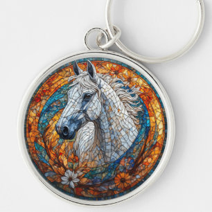 Chaveiro Retrato de Cavalo Elegante em Vidro Pintado