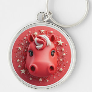 Chaveiro Retrato de Cavalo Fofo em Vermelho e Branco Vibran