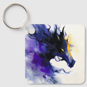 Chaveiro Retrato de Cavalo Preto em Aquarela Abstrata