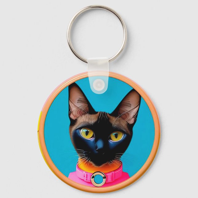 Chaveiro Retrato de Gato Estilizado com Cores Intensas (Frente)