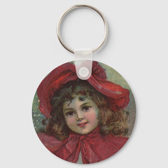 Chaveiro Retrato de menina com chapéu vermelho infantil vit (Frente)