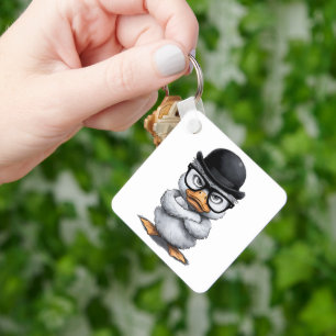 Chaveiro Retrato de Pato Quirky com Óculos e Chapéu