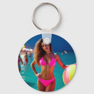 Chaveiro Retrato de Praia Twilight — Mulher do Neon Pink Bi