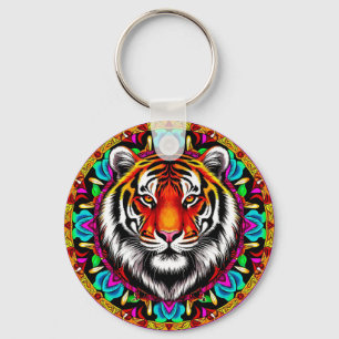 Chaveiro Retrato de Tigre com Desenho de Mandala