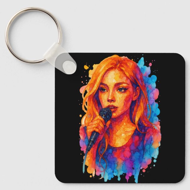 Chaveiro Retrato de Tinta Álcool de uma Jovem Cantora (Frente)
