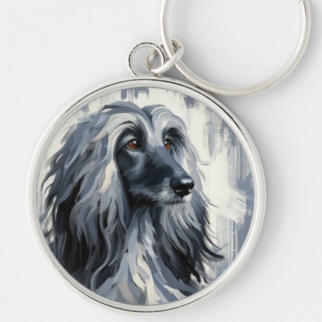 Chaveiro Retrato do Afghan Hound Cinza (Frente)