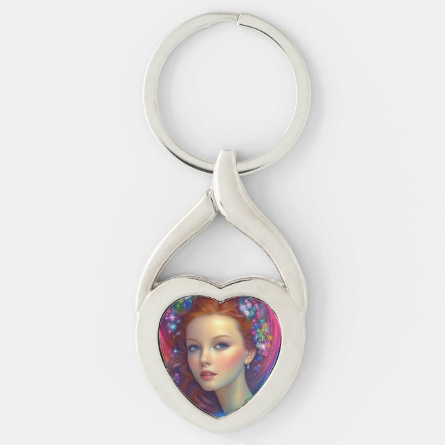 Chaveiro Retrato do Cabelo Arco-Íris Encantado (Frente)