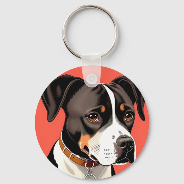 Chaveiro Retrato Elegante de um Cachorro Negro e Branco (Frente)