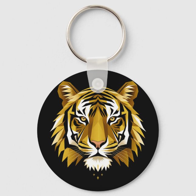 Chaveiro Retrato Geométrico Ousado de Tigre com Dourado Abs (Frente)
