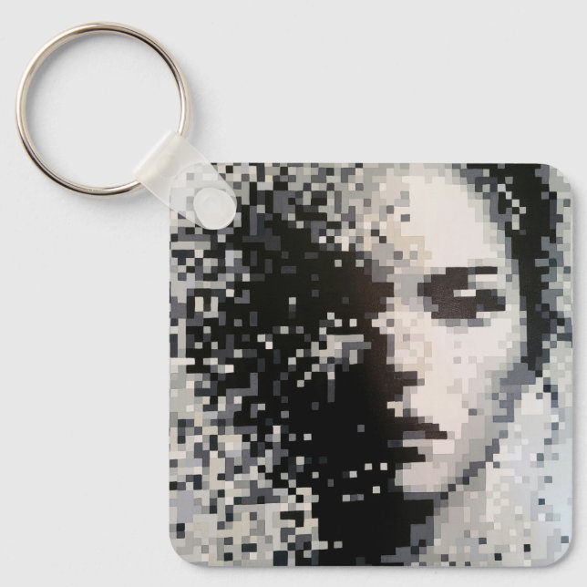 Chaveiro Retrato pixelado preto e branco (Frente)