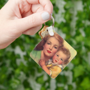 Chaveiro Retrato Vintage da Família Mãe e Criança