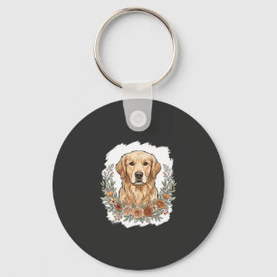 Chaveiro Retriever Dourado Floral Sublimação