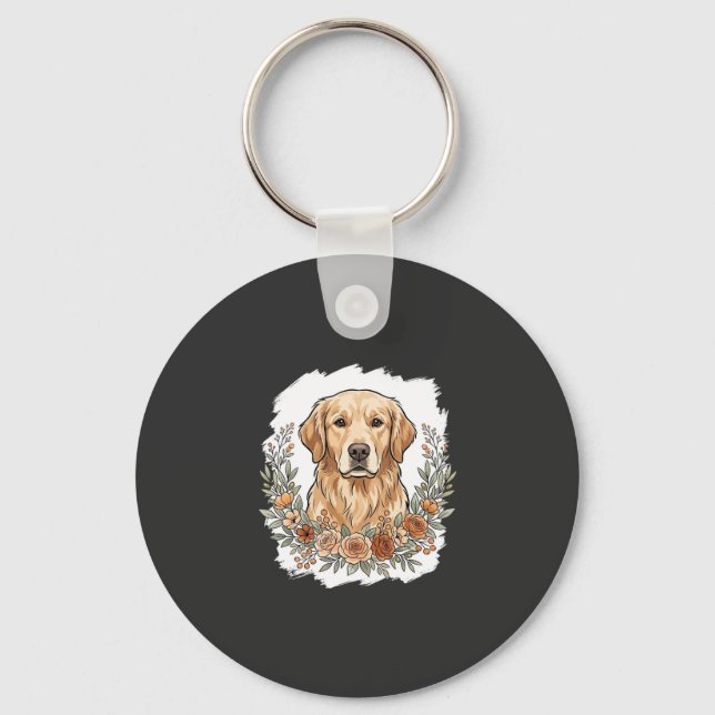 Chaveiro Retriever Dourado Floral Sublimação (Frente)