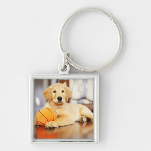 Chaveiro Retriever Ouro Com Brinquedo De Basquete
