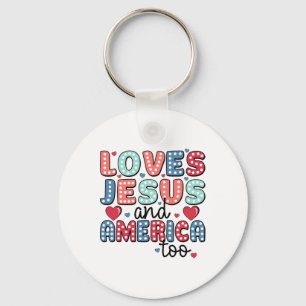 Chaveiro Retro ama Jesus e América a Deus, cristão 4t