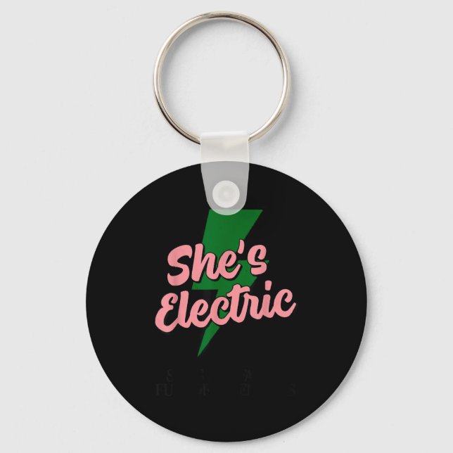 Chaveiro Retro Basic Lightning Quote She Electric Funny Sim (Frente)