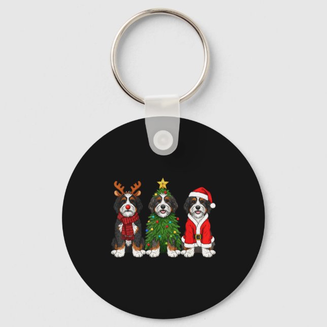 Chaveiro Retro Christmas Bernedoodle Santa Reindeer Dog Lov (Frente)