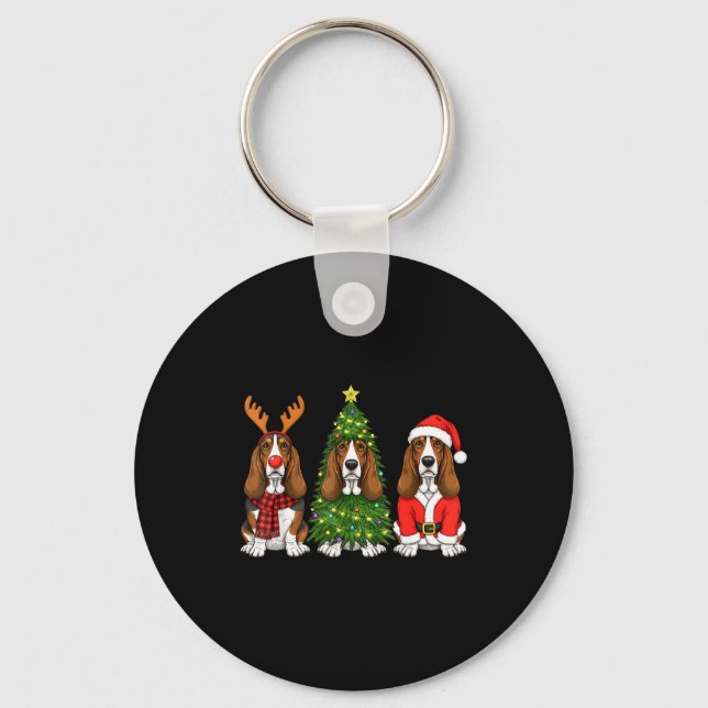 Chaveiro Retro Christmas Bet Hound Santa Reindeer Dog Lover (Frente)