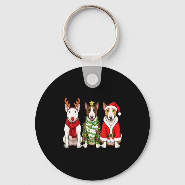 Chaveiro Retro Christmas Bull Terrier Santa Reindeer Dog Lo (Frente)