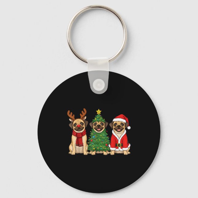 Chaveiro Retro Christmas Puggle Santa Reindeer Dog Lover  (Frente)