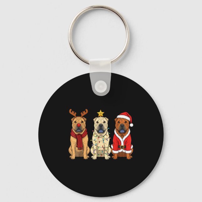 Chaveiro Retro Christmas Shar Pei Santa Reindeer Dog Lover  (Frente)