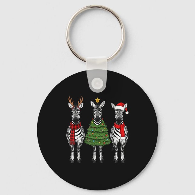Chaveiro Retro Christmas Zebra Santa Reindeer Safari Animal (Frente)