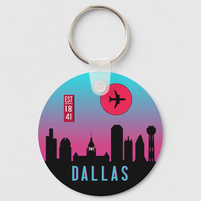 Chaveiro Retro Dallas City Texas Skyline Cityscape Souvenir (Frente)