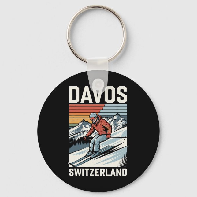 Chaveiro Retro Davos Suiça Ski Resort (Frente)