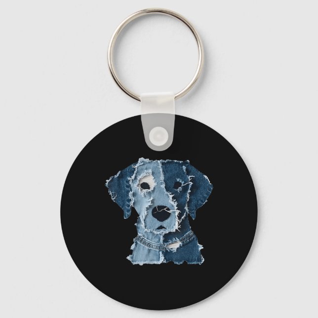 Chaveiro Retro Divertido Remendo de Denim Animal Cachorro  (Frente)