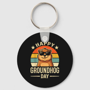 Chaveiro Retro Feliz Dia do Groundhog Legal Dia do Ground H