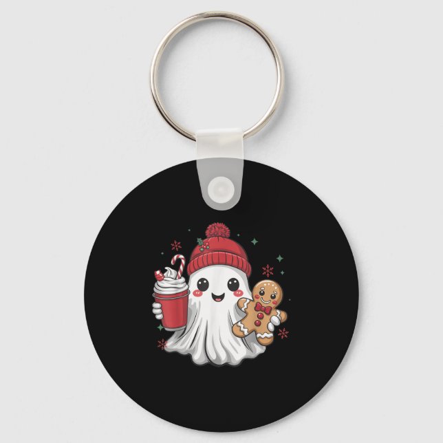 Chaveiro Retro Ghost Beanie Christmas Holiday Xmas Coffee G (Frente)