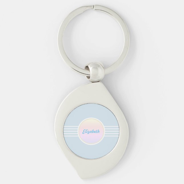 Chaveiro Retro Glam Personalizado em Azul Gelo e Opala (Frente)