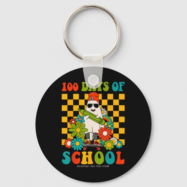 Chaveiro Retro Groovy 100 Dias De Professores Crianças Ghos (Frente)