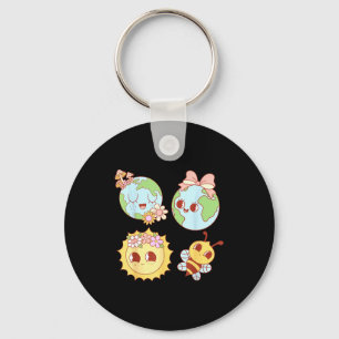 Chaveiro Retro groovy floral coração dia da terra ambiental