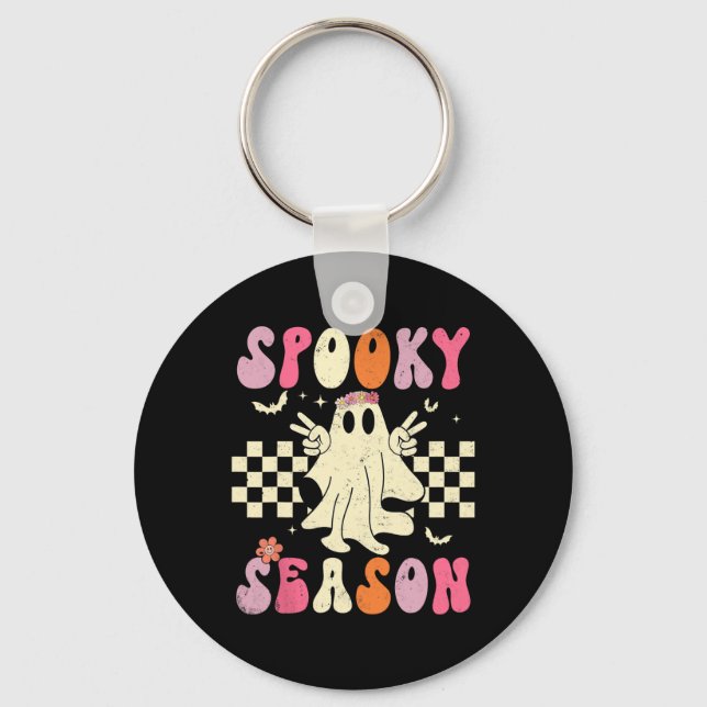 Chaveiro Retro Groovy Ghost Spooky Season Ghost Boo Hallowe (Frente)