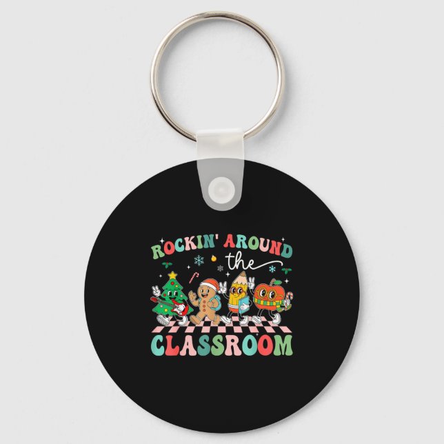 Chaveiro Retro Groovy Teacher Christmas Rockin' Around The  (Frente)